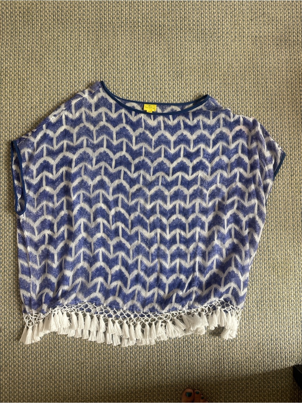 Roller Rabbit Blue & White Fringe Knit Top/Coverup